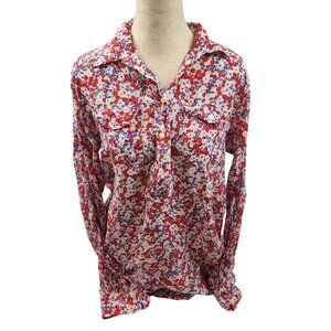 Lauren Ralph Lauren Womens Red Blue White Floral Button-Up Shirt Large